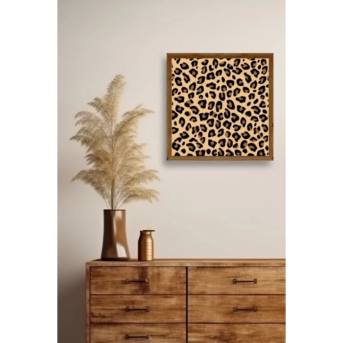 Leopar Deseni Ahşap Çerçeveli Tablo 50 x 50