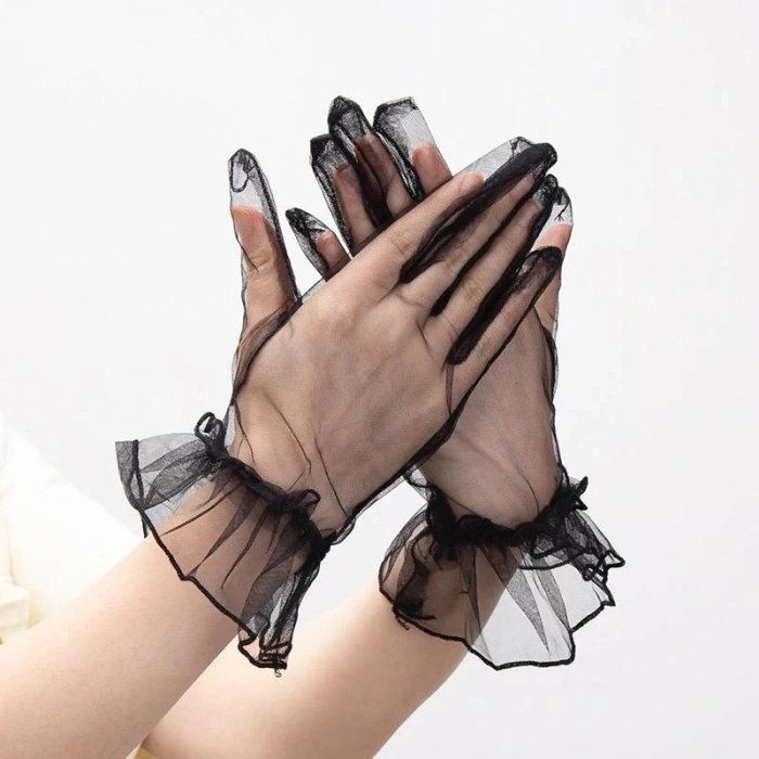 Lycra Lace Adult Tulle Gloves Black
