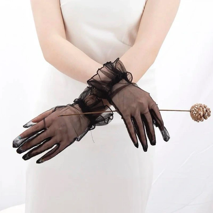 Lycra Lace Adult Tulle Gloves Black