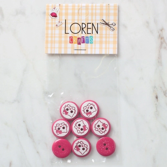 Loren Crafts 8 li Fuşya Kedi Düğme - 587