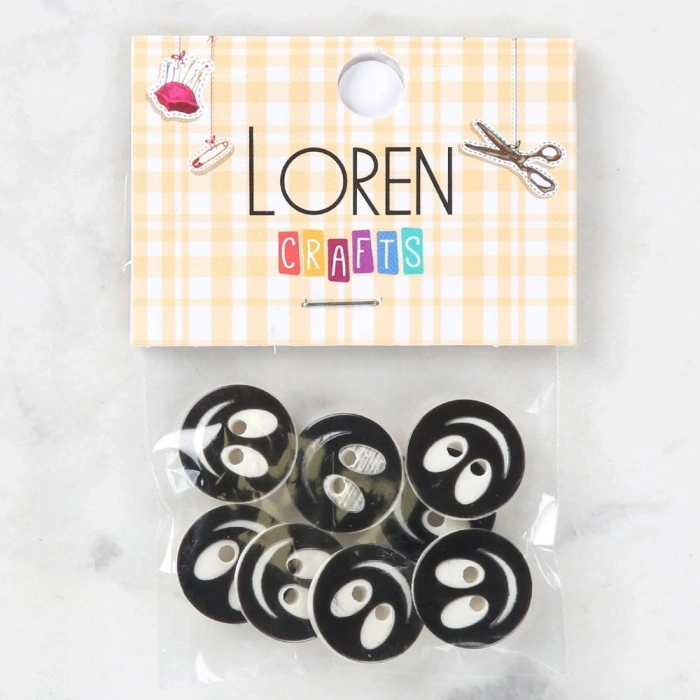 Loren Crafts 8 li Gülen Yüz Siyah Düğme - 0522