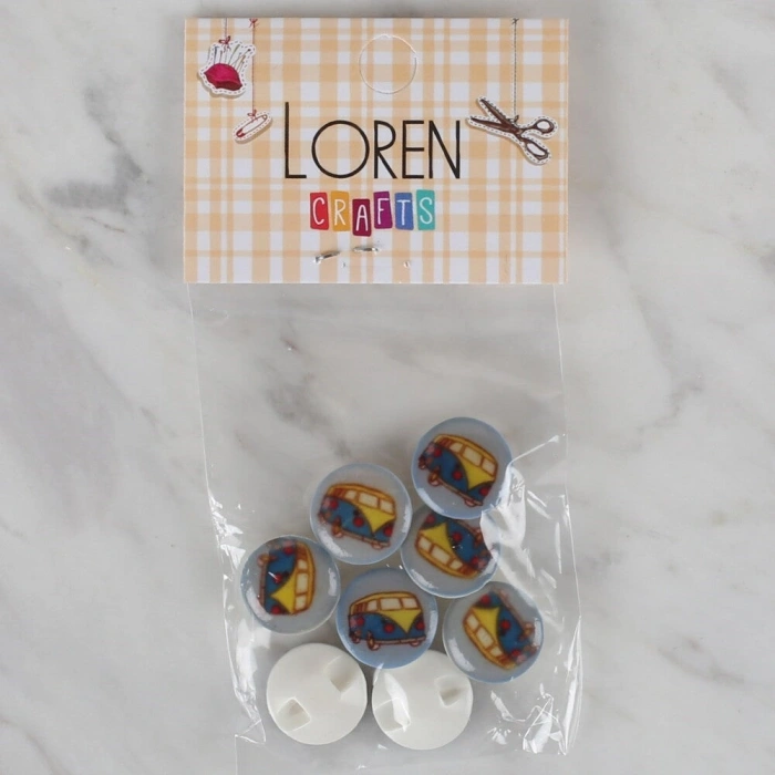Loren Crafts 8 li Mavi Minibüs Düğme - 698