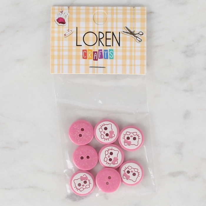 Loren Crafts 8 li Pembe Kedi Düğme - 584