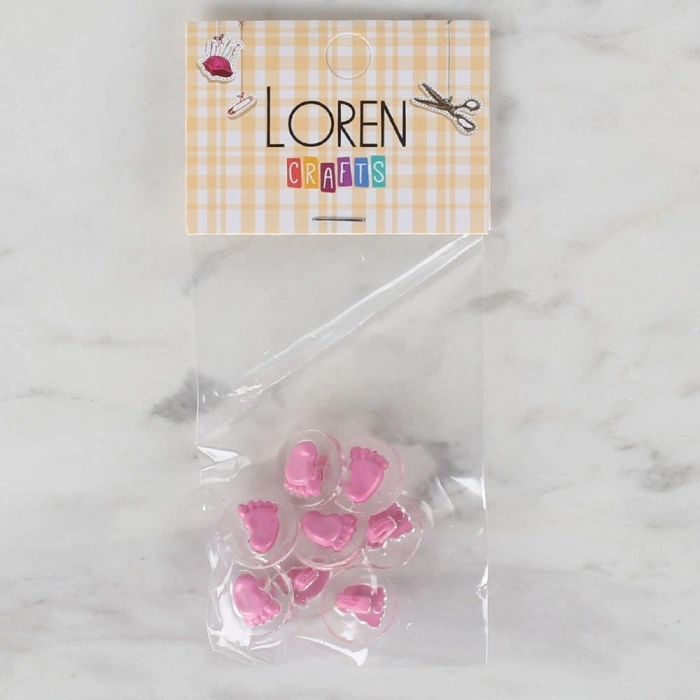 Loren Crafts 8 li Şeffaf Pembe ayak Düğme - 252