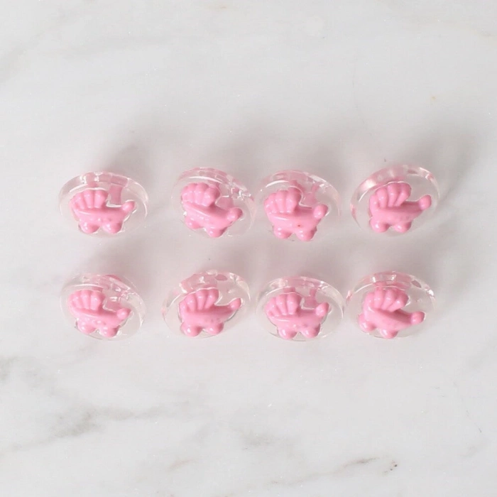 Loren Crafts 8 li Şeffaf Pembe Bebek Arabası Düğme