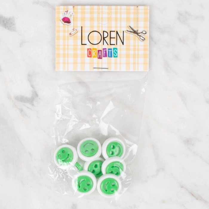 Loren Crafts 8 li Yeşil Gülen Yüz Düğme - 638