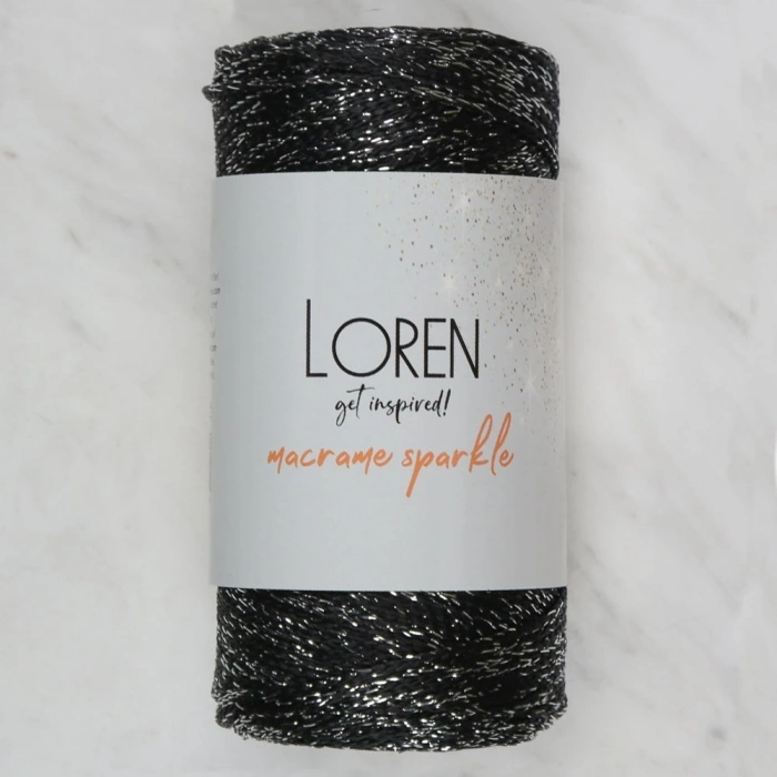 Loren Macrame Sparkle Simli Siyah El Örgü İpi - RM