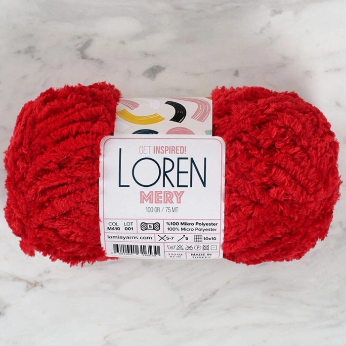 Loren Mery Red Hand Knitting Yarn - M410 - 34316