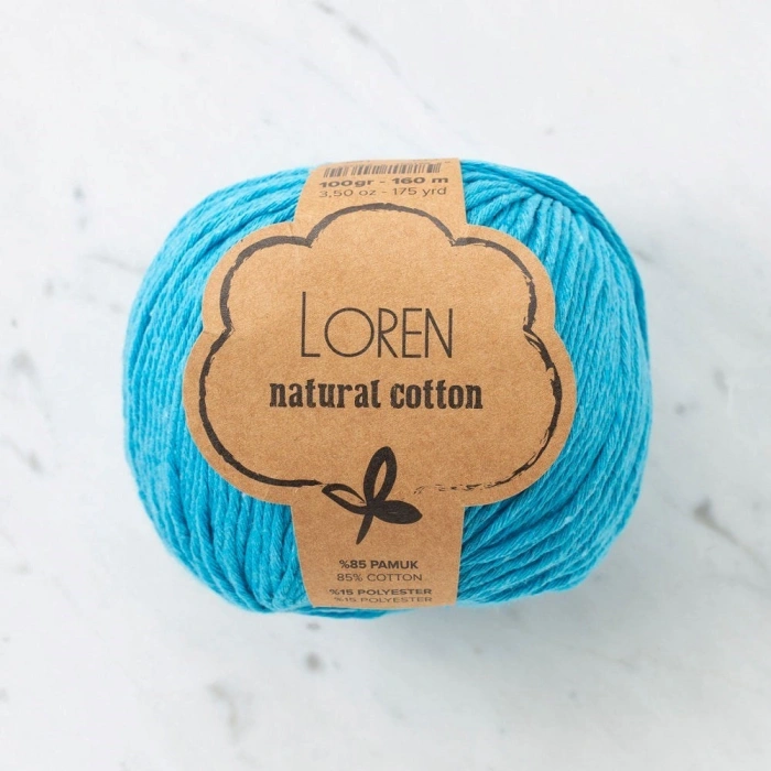 Loren Natural Cotton Turquoise Hand Knitting Yarn - R091 - 33923