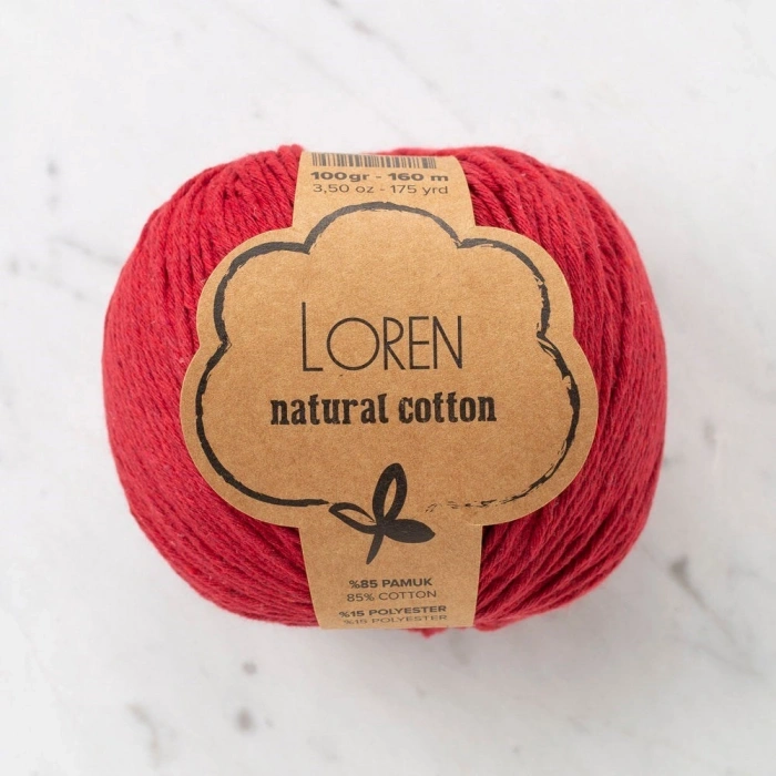 Loren Natural Cotton Sour Cherry Hand-Knitted Yarn - R099 - 33912