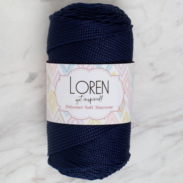 Loren Polyester Soft Macrame Dark Blue Hand Knitting Yarn - LM030 - 34436