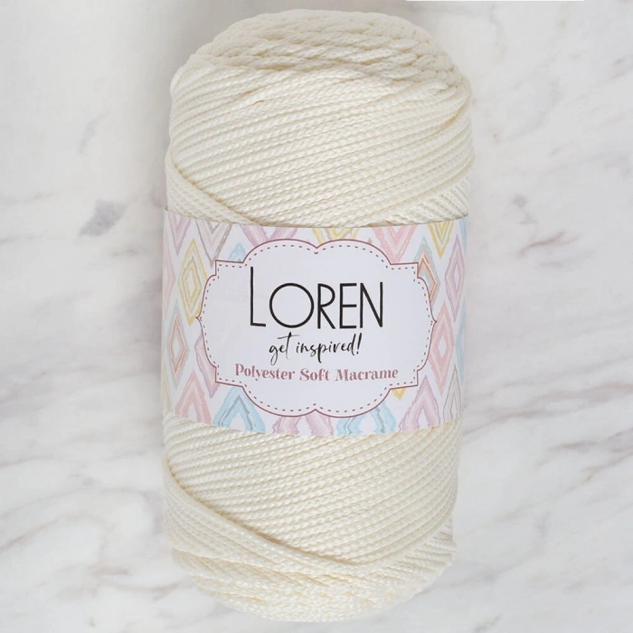 Loren Polyester Soft Macrame Cream Hand Knitting Yarn - LM003 - 34427