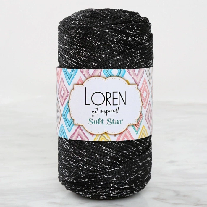 Loren Soft Star Macrame Cord Silver Sparkle Black RM10