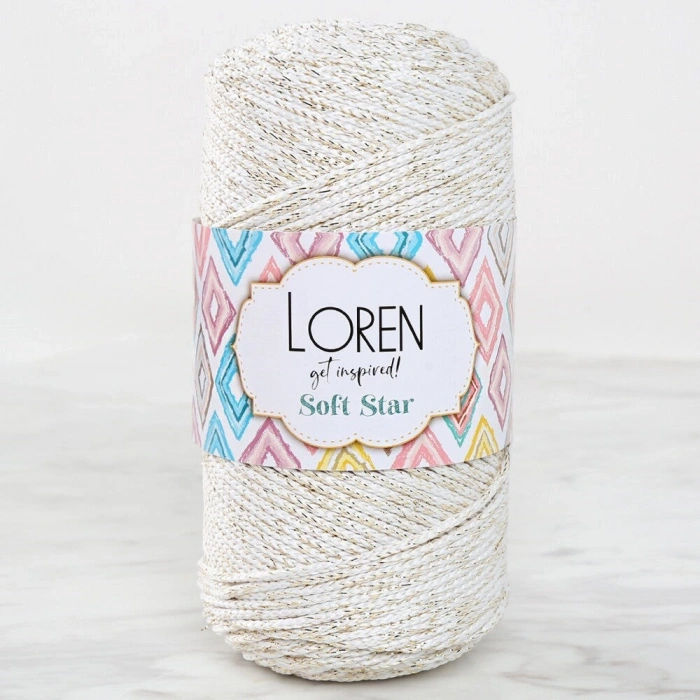Loren Soft Star Makrome İpi Sarı Simli Krem RM103