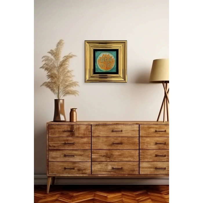 Lotus Çiçeği Çerçeveli Taş Tablo 20 cm