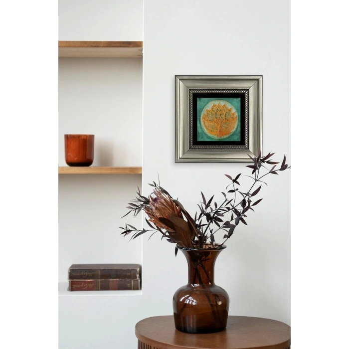 Lotus Çiçeği Çerçeveli Taş Tablo 20 cm