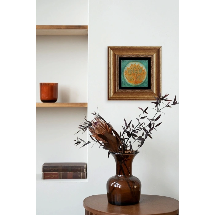Lotus Çiçeği Çerçeveli Taş Tablo 20 cm