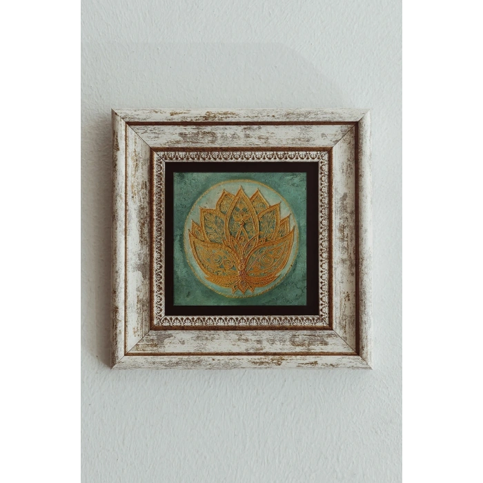 Lotus Çiçeği Çerçeveli Taş Tablo , Çerçeveli Taş Duvar Dekoru 20 cm
