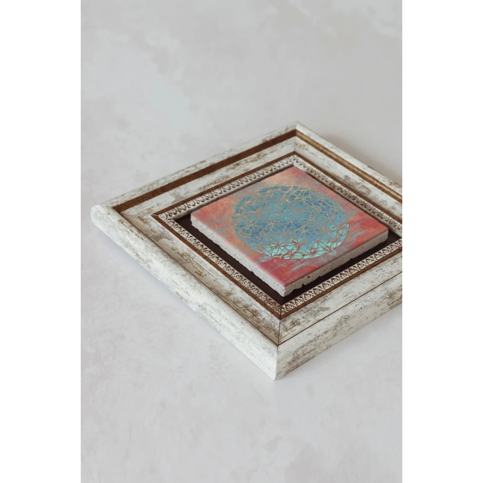 Lotus - Yaşam Çiçeği Çerçeveli Taş Tablo , Çerçeveli Taş Duvar Dekoru-enkcrcvtbl-00093 20 cm