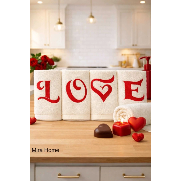 Love Nakışlı 4lü Mutfak Havlusu Seti  30x50 cm