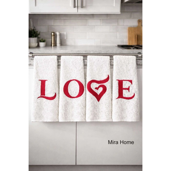 Love Nakışlı 4lü Mutfak Havlusu Seti  30x50 cm