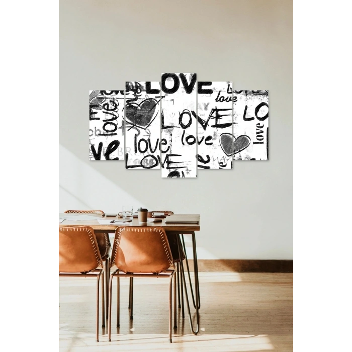 Love Yazısı Manzara 5 Parçalı Mdf Tablo 60 x 100