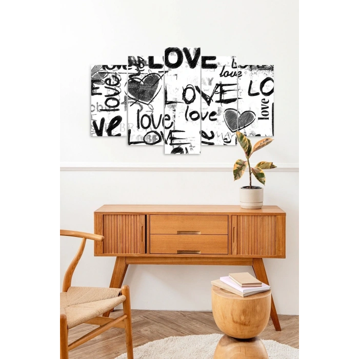 Love Yazısı Manzara 5 Parçalı Mdf Tablo 60 x 100