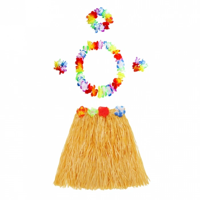 Luau Aloha Hawaii Kolye Etek Taç ve Bileklik Seti Turuncu (5365)