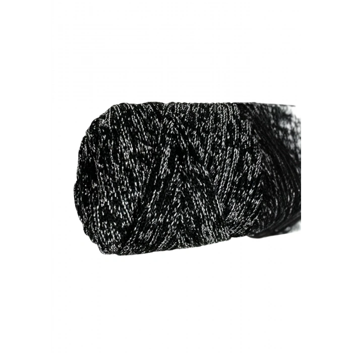 Makrome İpi 3mm Polyester Siyah Gümüş  Simli