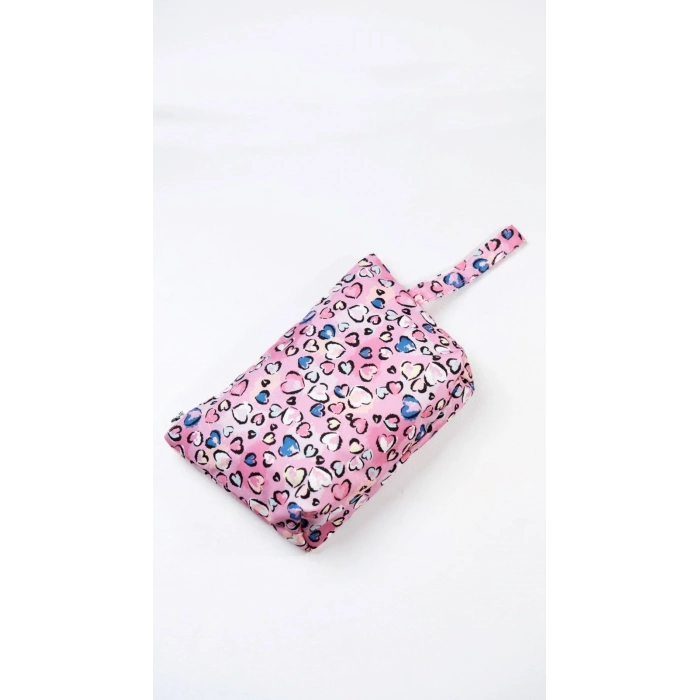 Makyaj Çantası Ve Çok Amaçlı El Çantası Kalp Desenli