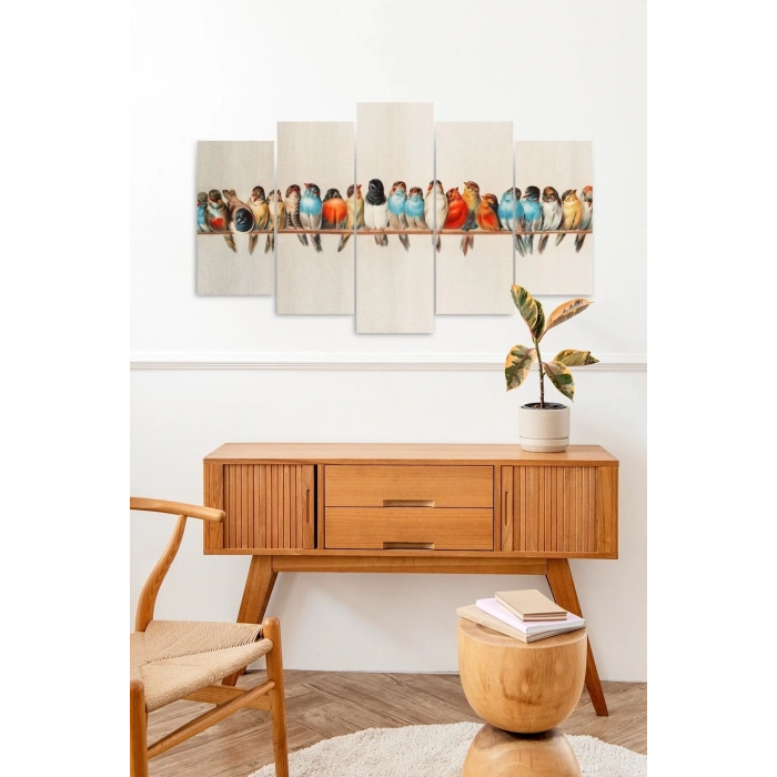 Manzara Kuşlar 5 Parçalı Mdf Tablo 60 x 100