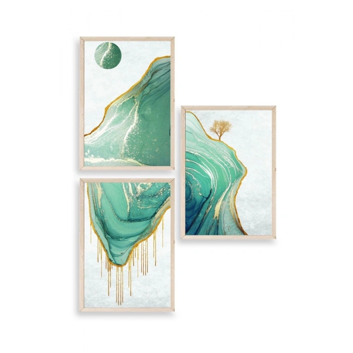 Manzara Üçlü Ahşap Çerçeveli Tablo 17 x 23