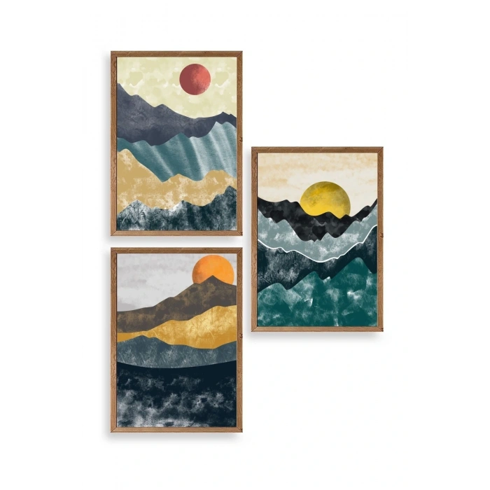 Manzara Üçlü Ahşap Çerçeveli Tablo 17 x 23