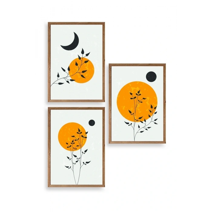 Manzara Üçlü Ahşap Çerçeveli Tablo 17 x 23