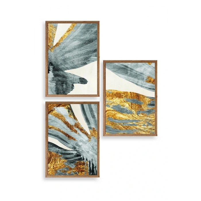 Manzara Üçlü Ahşap Çerçeveli Tablo 17 x 23