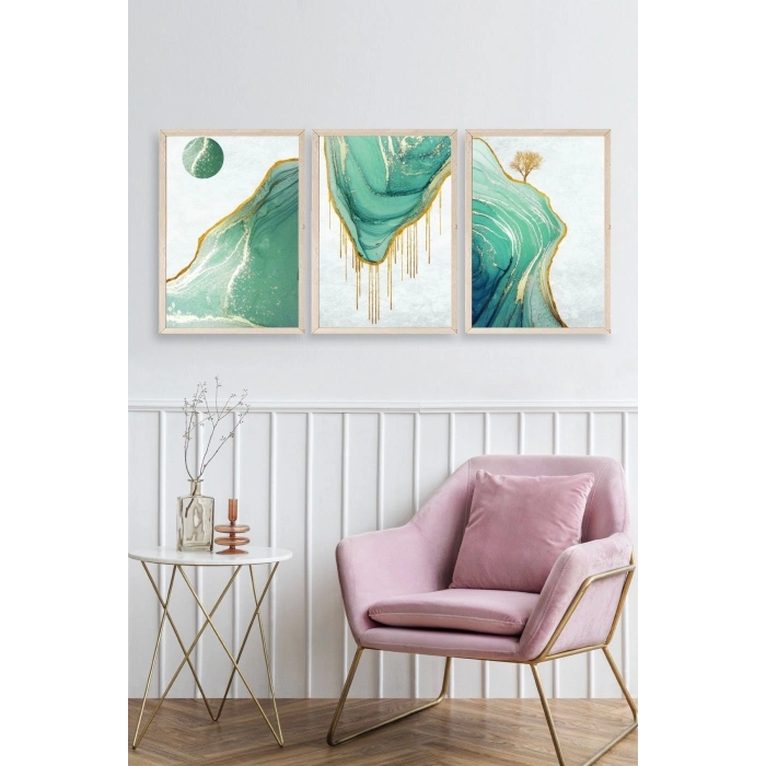 Manzara Üçlü Ahşap Çerçeveli Tablo 17 x 23