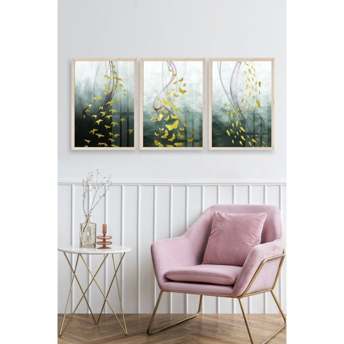 Manzara Üçlü Ahşap Çerçeveli Tablo 17 x 23