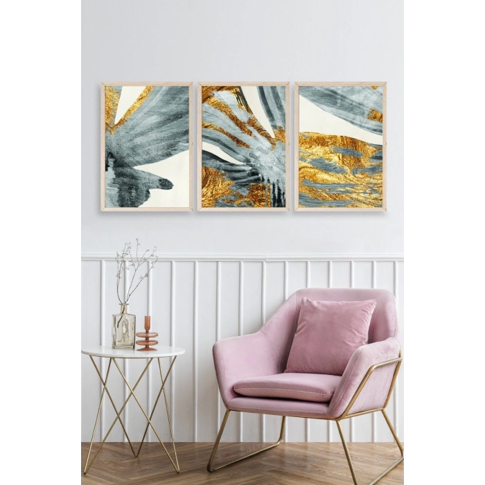 Manzara Üçlü Ahşap Çerçeveli Tablo 17 x 23