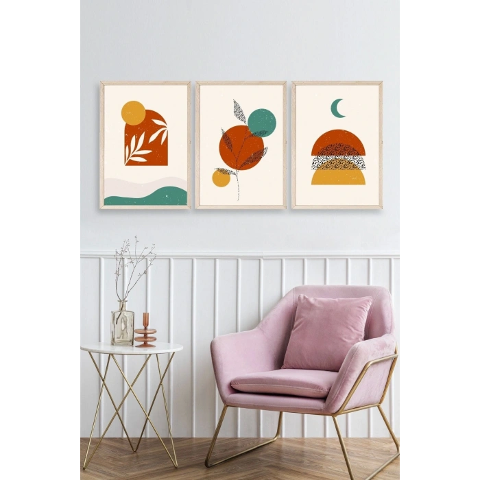 Manzara Üçlü Ahşap Çerçeveli Tablo 17 x 23