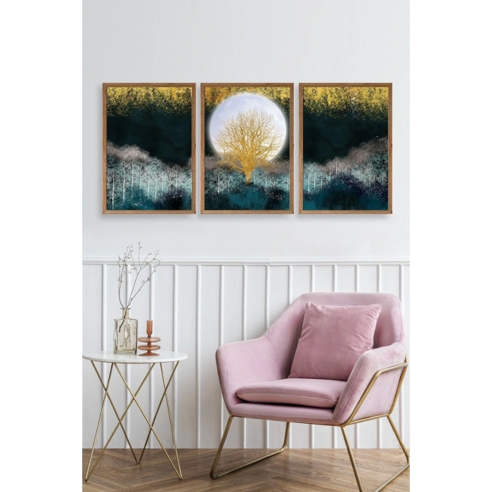 Manzara Üçlü Ahşap Çerçeveli Tablo 17 x 23