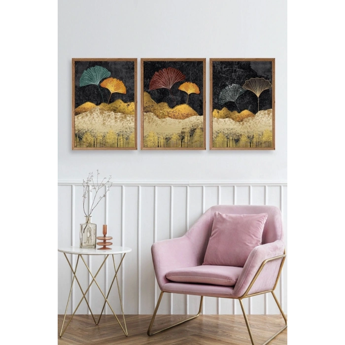Manzara Üçlü Ahşap Çerçeveli Tablo 17 x 23