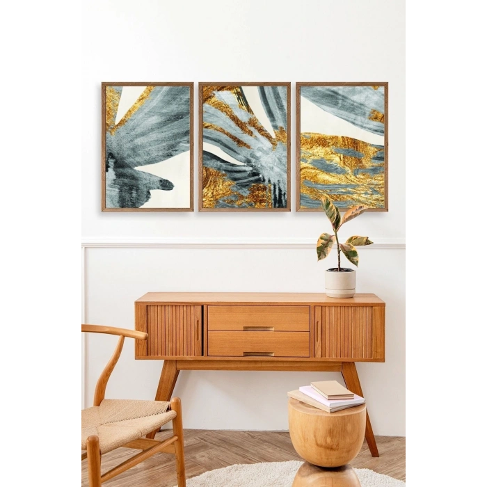 Manzara Üçlü Ahşap Çerçeveli Tablo 17 x 23