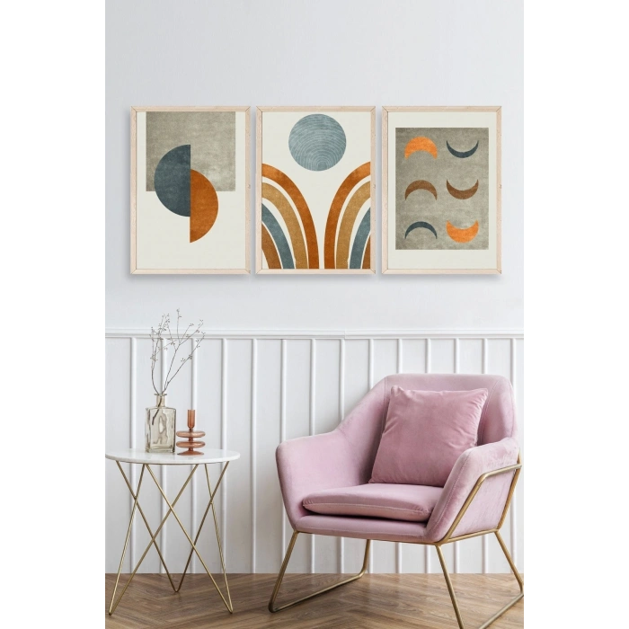 Manzara Üçlü Ahşap Çerçeveli Tablo 17 x 23