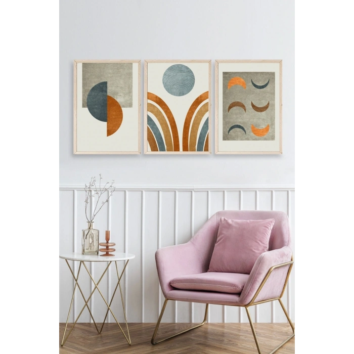 Manzara Üçlü Ahşap Çerçeveli Tablo 17 x 23