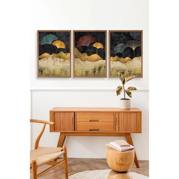Manzara Üçlü Ahşap Çerçeveli Tablo 17 x 23