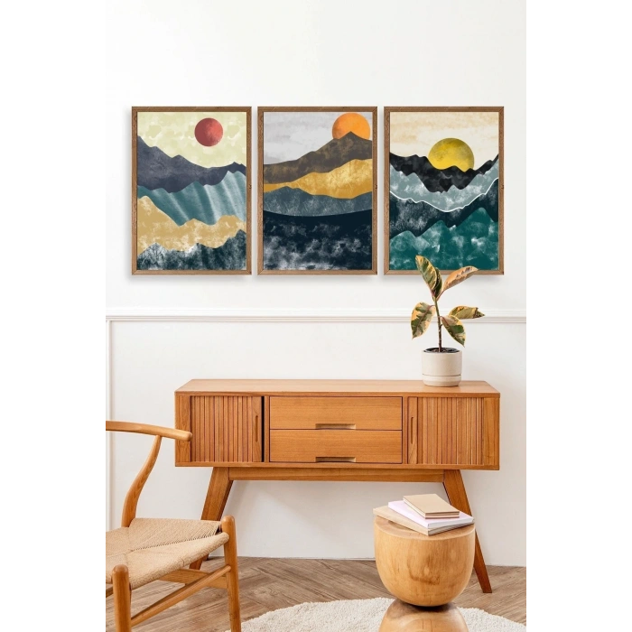 Manzara Üçlü Ahşap Çerçeveli Tablo 17 x 23