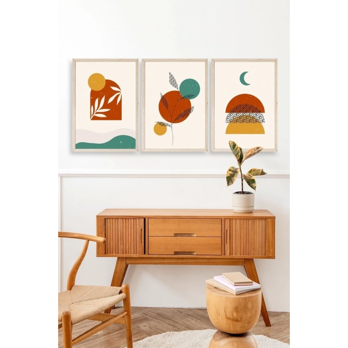 Manzara Üçlü Ahşap Çerçeveli Tablo 17 x 23