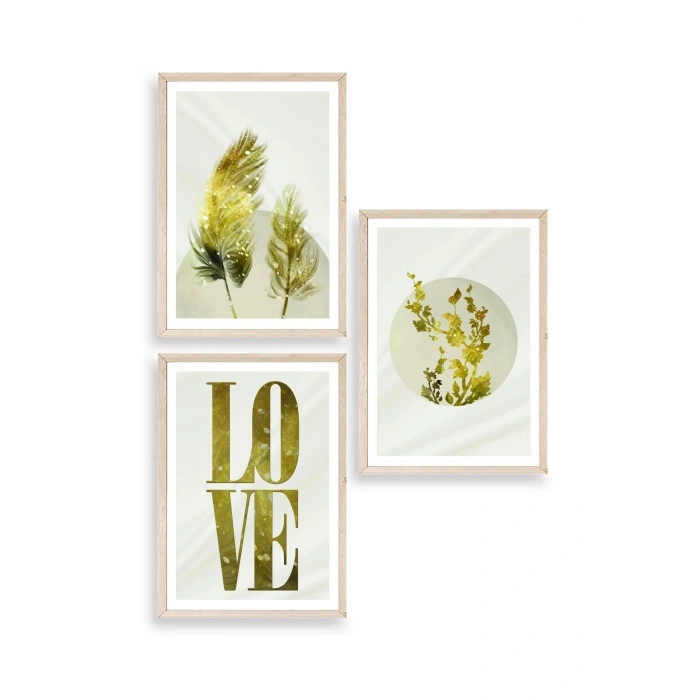 Manzara Üçlü Ahşap Çerçeveli Tablo 23 x 30