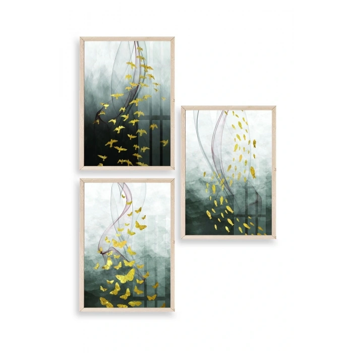 Manzara Üçlü Ahşap Çerçeveli Tablo 23 x 30