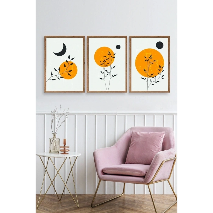 Manzara Üçlü Ahşap Çerçeveli Tablo 23 x 30